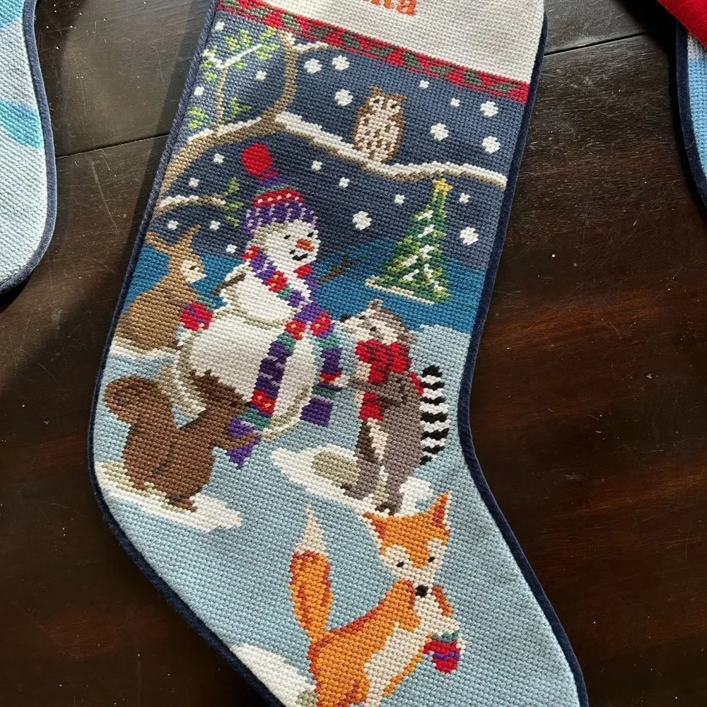 Land's End holiday stocking needlepoint ZOEY embroidered cotton velvet back New
